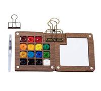 NONDK Juego de de Acuarelas Mini Portátil, Set de Acuarelas con Clip, Caja de Pintura de Madera con Rejilla, Regalo para Niños.
