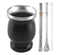 NONDK Juego de Tazas de Té Calabaza de Yerba Mate de Acero Inoxidable de Doble Pared, de Agua para Café con 2 Bombillas, Pajitas, Cuchara y Cepillo de Limpieza, 8 Onzas, Negro