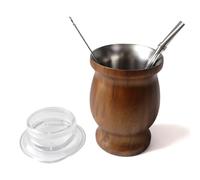 NONDK Juego de Tazas de Té de Acero Inoxidable para Aislada con Pajita, Simple Aislada, Grano de Madera