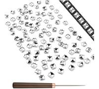 NONDK Kit de 400 Tachuelas Piramidales Cuadradas de Metal Plateado para Ropa, con de Madera y Clavos de Garra de Metal.