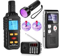 NONDK Kit de 6 Piezas: 1 Detector, 1 Grabadora Digital EVP de 8 GB, 1 Radio Portátil, 1 Linterna UV y 2 Bolas LED para Gatos.