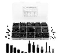 NONDK Kit de 620 Separadores de Nailon M3, Espaciadores Roscados Negros con Tornillos, Tuercas y Arandelas, Separadores para Montaje en Placa Base y PCB.