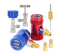NONDK Kit de Acoplamiento Rápido y Grifo para Latas R1234yf, Juego de Herramientas de Recarga de Aire Acondicionado con Grifos para Latas de Refrigerante Autosellantes y Perforantes