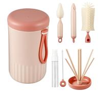 NONDK Kit de Limpieza para Biberones de Viaje, Cepillo de Silicona y Escurridor Plegable, Ideal para Exteriores, Color Rosa.