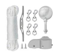 NONDK Kit de Reparación de de Bandera, Bola de Remate y Piezas de Hardware, Cuerda de Driza, Gancho de Cornamusa, Clips de Presión para Eslabón Giratorio de Bandera, Plateado