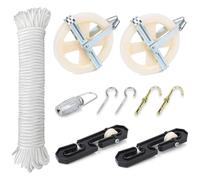 NONDK Kit de Tendedero, Polea de Nailon, Cuerda de Poliéster de 45 M para Exteriores, Resistente