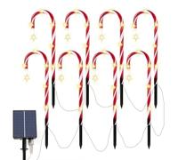 NONDK Luces de Camino con Bastones de Caramelo Navideños, Decoraciones Navideñas con Energía Solar, Luces de Estaca de 1 A 8 LED, Lámpara de Pie
