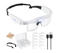 NONDK Lupa con Luz, Lupa con 5 Lentes 0,75-4,0X y 3 Luces LED, Lupa con Auriculares
