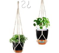 NONDK Macetero Colgante de Macramé de 86 cm (34 Pulgadas) con Autorriego, Paquete de 2 Macetas para Plantas de Interior y Exterior, Incluye Drenaje