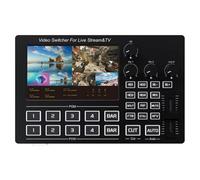 NONDK Mezclador de Video Switch 1080P 4 Canales -Compatible Soporte de Micrófono Entrada de Línea de Audio Mezcla EU Enchufe EU