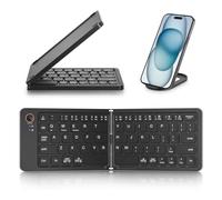 NONDK Mini Teclado Inalámbrico Bluetooth Plegable (Sincroniza hasta 3 Dispositivos), Teclado Plegable Portátil para Android, Negro