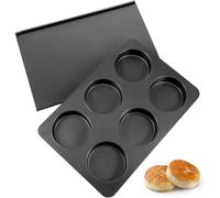 NONDK Molde para 6 Magdalenas Inglesas Jumbo de Lados Rectos con Tapa, Bandeja Antiadherente para Hornear Panecillos de Hamburguesa