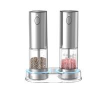 NONDK Molinillo Eléctrico de Sal y Pimienta, Recargable por USB, Molinillo Automático de de Grosor Ajustable, 2 Unidades, con Base de Almacenamiento.
