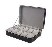 NONDK Organizador Caja De Reloj Portátil Urna De PU con Cremallera Estilo Clásico 10 Cuadrículas Estuche De Muestra De Pulsera Multifuncional
