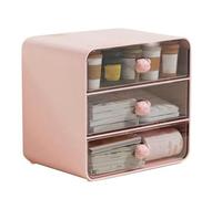 NONDK Organizador de Maquillaje de 3 Niveles, Caja de Almacenamiento de CosméTicos, Organizador de Encimera de BañO, Organizador de Escritorio con Cajones, Color Rosa-A