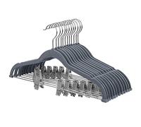 NONDK Paquete de 12 Perchas de PantalóN Flocado con Barra y Clips Percha para Traje Gancho Delgado Antideslizante para Ahorrar Espacio 360 Gancho Giratorio 42.5 Cm Gris