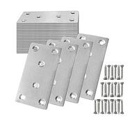 NONDK Paquete de 24 Placas de ReparacióN con Tornillos, Soporte Plano, Soportes Rectos Planos Resistentes, Placa de ReparacióN de Metal para Madera MetáLica