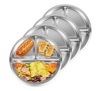 NONDK Paquete de 4 Platos de Acero Inoxidable de 8 Pulgadas, Redondos, de 3 Secciones y con División, para Control de Porciones y para Acampar.
