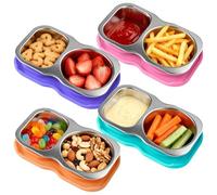 NONDK Paquete de 4 Recipientes de Acero Inoxidable para Refrigerios, 153 G, Doble Compartimento con Tapas de Silicona A Prueba de Fugas.