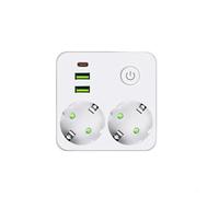 NONDK Regleta Extensora de Enchufes de Pared con 2 Tomas de Corriente, 2 Puertos USB, 1 Cargador Tipo C e Interruptor Eléctrico para Enchufe Europeo Doméstico