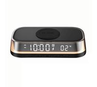 NONDK Reloj Despertador con Termómetro y Cargador Inalámbrico de 15 W, Multifunción, para Escritorio, con Luz Táctil.