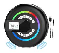 NONDK Reproductor de CD Portátil con Altavoz, Bluetooth, Transmisor FM, Compatible con AUX/USB, Pantalla LCD y Luz RGB para Coche.