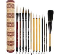 NONDK Set de 13 Pinceles para Caligrafía China, Estuche de Bambú para Guardar Pinceles de Escritura, Pincel para Acuarela para Dibujo de Kanji Sumi-E