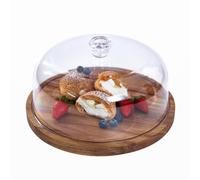 NONDK Soporte para Tartas con Tapa, Soporte Redondo de Madera de 12 Pulgadas para Tartas, Juego de Exhibición de Mesa de Postres 2 en 1 y Tabla de Charcutería para Queso