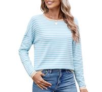 NONDK Suéteres Casuales de Rayas con Cuello Redondo para Mujer, Suéteres de Punto de Larga con Bloques de Color, Tops Color Albaricoque XL