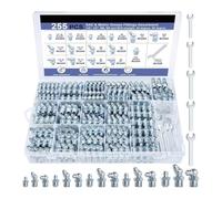 NONDK Surtido de 255 Piezas de Racores de Engrase, Racores de Engrase Zerk SAE y Métricos de 1/4" 1/8" M6 M8 M10 Rectos 45 90 Grados