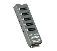 NONDK Tarjeta de Expansión M.2 PCIe A 5 Puertos SATA3.0, Convertidor de Elevador para Expansión de Computadora JMB585, Soporta Función PM con Caja