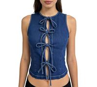 NONDK Top de Tubo de Mezclilla Elástica con Tirantes Ajustables, Chaleco Vaquero Y2K para Mujer XS
