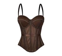 NONDK Tops Corsé para Mujer, Estilo Bustier, Sin Mangas, con Tirantes Ajustables y de Gancho en la Espalda. Marrón Oscuro M
