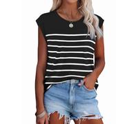 NONDK Tops de Mujer Elegantes e Informales de Verano A Rayas, Tops de Corta con Bloques de Color, Corte Holgado, y Negro S