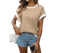 NONDK Tops de Punto de Corta de Verano para Mujer, Camiseta Sin Mangas Informal con Cuello Redondo y Bloques de Color A Caqui XL