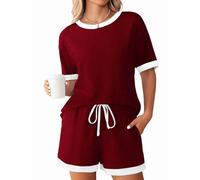 NONDK Traje de Corta con Bloques de Color Rojo Vino XXL