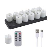 NONDK Velas de Té Recargables, 12 Velas Recargables con Base de Carga Remota, Velas LED Sin Llama.