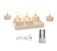 NONDK Velas de Té Recargables A Batería, Sin Llama, con Estación de Carga, 6 Unidades, Control Remoto, Función de Temporizador Incluida