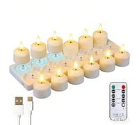 NONDK Velas de Té Recargables Sin Llama, Set de 12 Velas LED Recargables, Velas LED con Control Remoto para Decoración de Mesas en Bodas.