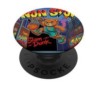 None Stop Teddy Bear Playing Basketball Illustration Graphic PopSockets PopGrip Adhesivo
