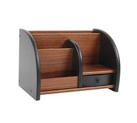 NoneDanGee Organizador de escritorio de madera para oficina, color marrón oscuro, soporte de escritorio con cajón, accesorios de escritorio, caja de almacenamiento, 5 compartimentos y un pequeño cajón