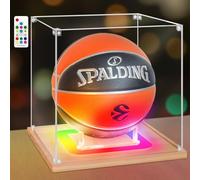 Nonemey Baloncesto Vitrina con Luces de Colores,UV Protegido acrílico Baloncesto Caja con Base de Madera,Vitrina para Memorabilia Deportes Autografiados Baloncesto Regalos,27x27x27cm