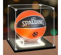 Nonemey Baloncesto Vitrina con luz,UV Protegido acrílico Baloncesto Caja con Base Base Negra,Vitrina para Memorabilia Deportes Autografiados Baloncesto Regalos,27x27x27cm