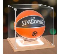 Nonemey Baloncesto Vitrina con luz,UV Protegido acrílico Baloncesto Caja con Base de Madera,Vitrina para Memorabilia Deportes Autografiados Baloncesto Regalos,27x27x27 cm