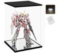 Nonemey Vitrina Acrílica Transparente con Luz de Control Remoto para Unicornio Gundam, Antipolvo Expositor Metacrilato Caja Organizadora para Modelos, Vitrina para Colecciones(Negro, 35*25*55 cm)