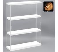 Nonemey Vitrina Expositora Transparente con Base de Madera, 2/3 Niveles Cajas de Metacrilato de Almacenaje, Antipolvo Vitrina Pared Caja Organizadora para Colecciones (Blanco, 30*8.5*37.8 cm)