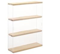 Nonemey Vitrina Expositora Transparente con Base de Madera, 2/3 Niveles Cajas de Metacrilato de Almacenaje, Antipolvo Vitrina Pared Caja Organizadora para Colecciones (Madera, 30*8.5*37.8 cm)