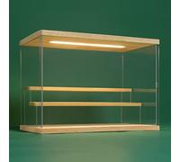 Nonemey Vitrina Expositora Transparente con Luz Led,2/3/4/5/6 Niveles Cajas de Metacrilato de Almacenaje,Antipolvo Caja Organizadora,Vitrina Acrílica para Colecciones (Madera, 3Tier-31.5*18*23 cm)