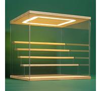 Nonemey Vitrina Expositora Transparente con Luz Led,2/3/4/5/6 Niveles Cajas de Metacrilato de Almacenaje,Antipolvo Caja Organizadora,Vitrina Acrílica para Colecciones (Madera, 5Tier-31.5*31*30 cm)
