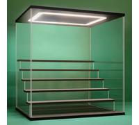 Nonemey Vitrina Expositora Transparente con Luz Led,2/3/4/5/6 Niveles Cajas de Metacrilato de Almacenaje,Antipolvo Caja Organizadora,Vitrina Acrílica para Colecciones (Negro, 6Tier-40*32*42 cm)